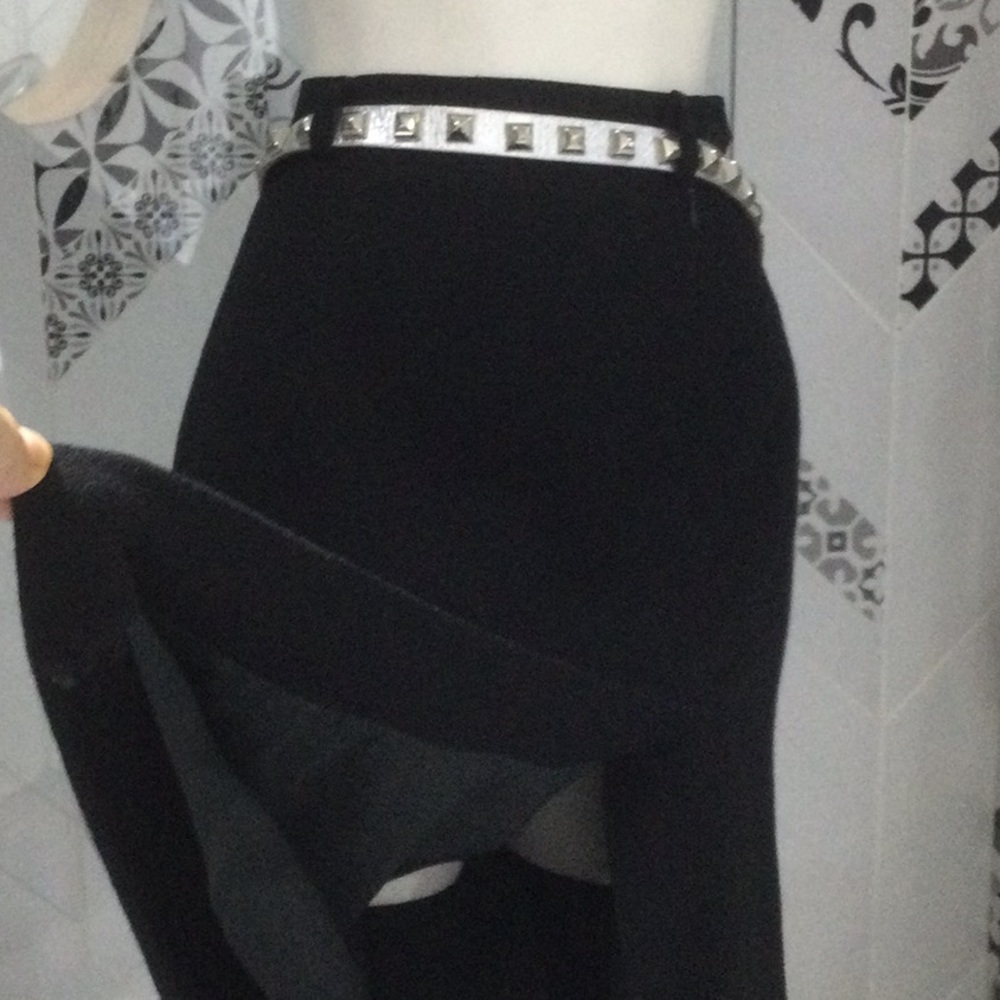 Made in🇨🇦VTG 90’ 💯% Pure Virgin Georgette Wool Black Maxi Slits Skirt - Picture 4 of 16